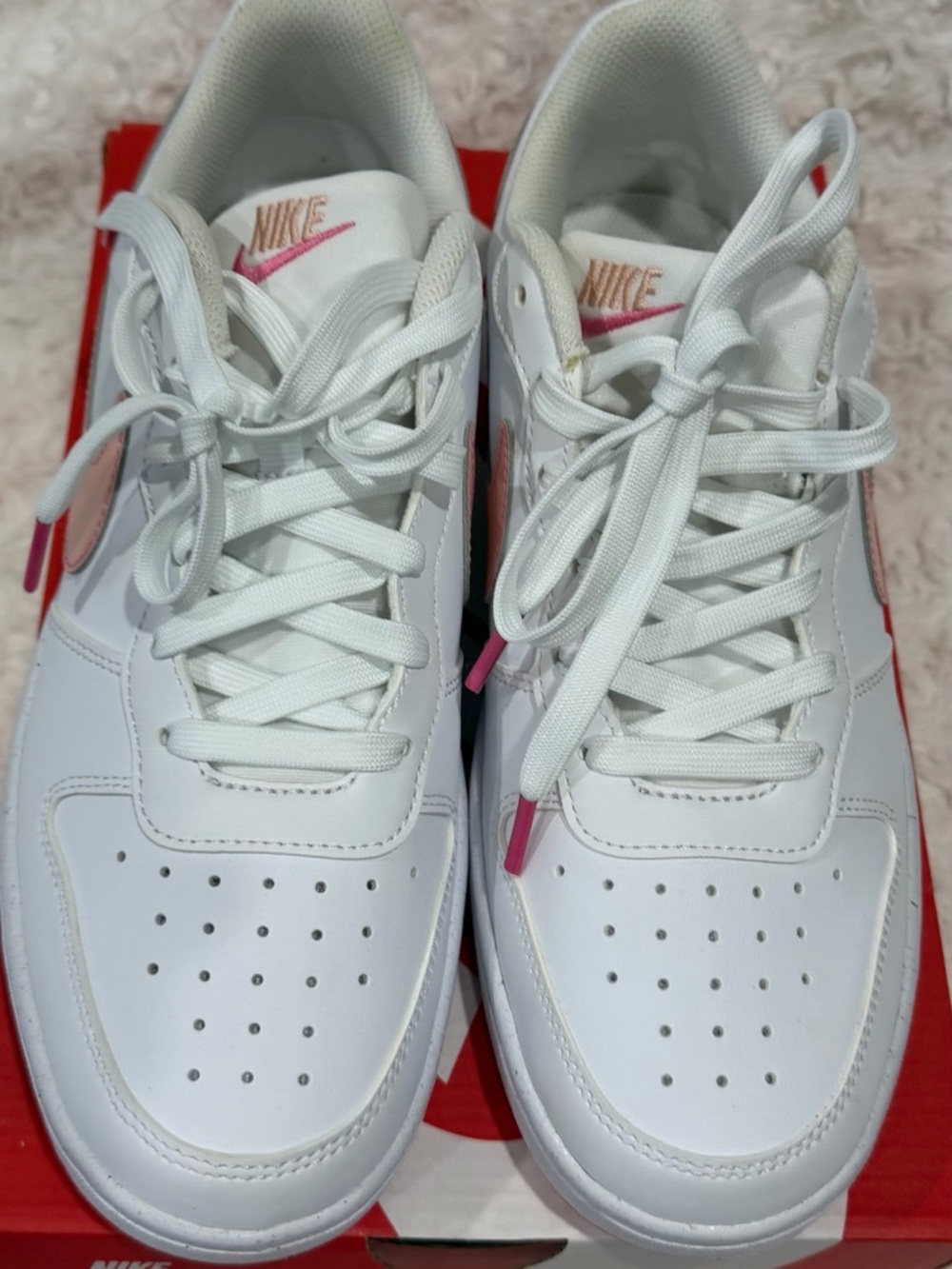 Nike White Low-Top Sneakers with Pink Details